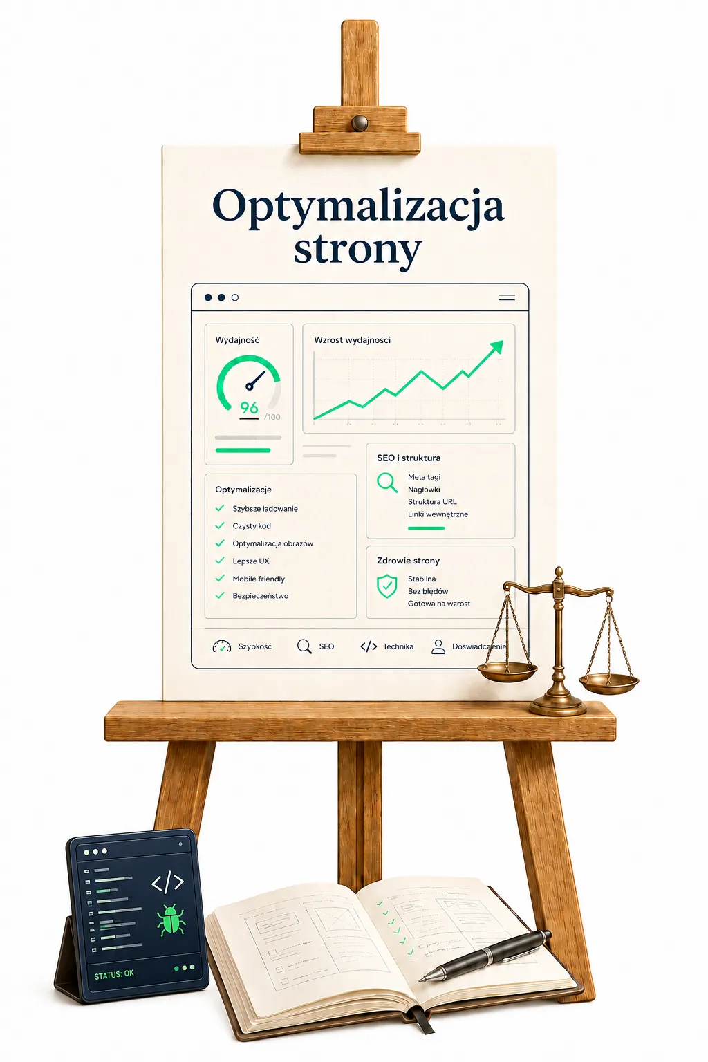 optymalizacja strony www, sztaluga przedstawia wykres zwiekszajacy predkosc strony po optymalizacji webszyk
